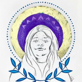 Illustration de Joyce Echaquan. Oeuvre de Eruoma Awashish, artiste Atikamekw Nehirowiskwew d'Opitciwan.