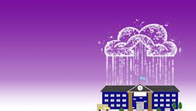 Illustration d'une école avec un nuage informatique au-dessus.