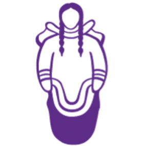 Logo de Pauktuutit. Illustration violet d'une femme Inuite.