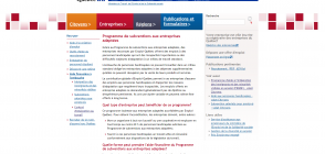 Site du Gouvernement du Québec, page du programme de subventions aux entreprises adaptées 