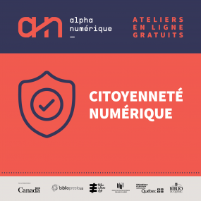 Présentation du logo du projet, des bailleurs de fonds et les mentions de "citoyenneté numérique" et "Ateliers en ligne gratuits".