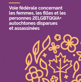 Extrait de la page couverture de « La voie fédérale concernant les femmes, les filles et les personnes 2ELGBTQQIA+ autochtones disparues et assassinées ».
