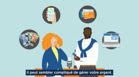 Illustration de deux personnes qui parlent de finances.