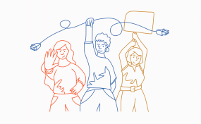 Illustration représentant trois femmes reprenant le pouvoir face aux violences en ligne.