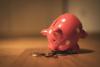Photographie d'une banque-cochon qui semble renifler de la monnaie sur un bureau.